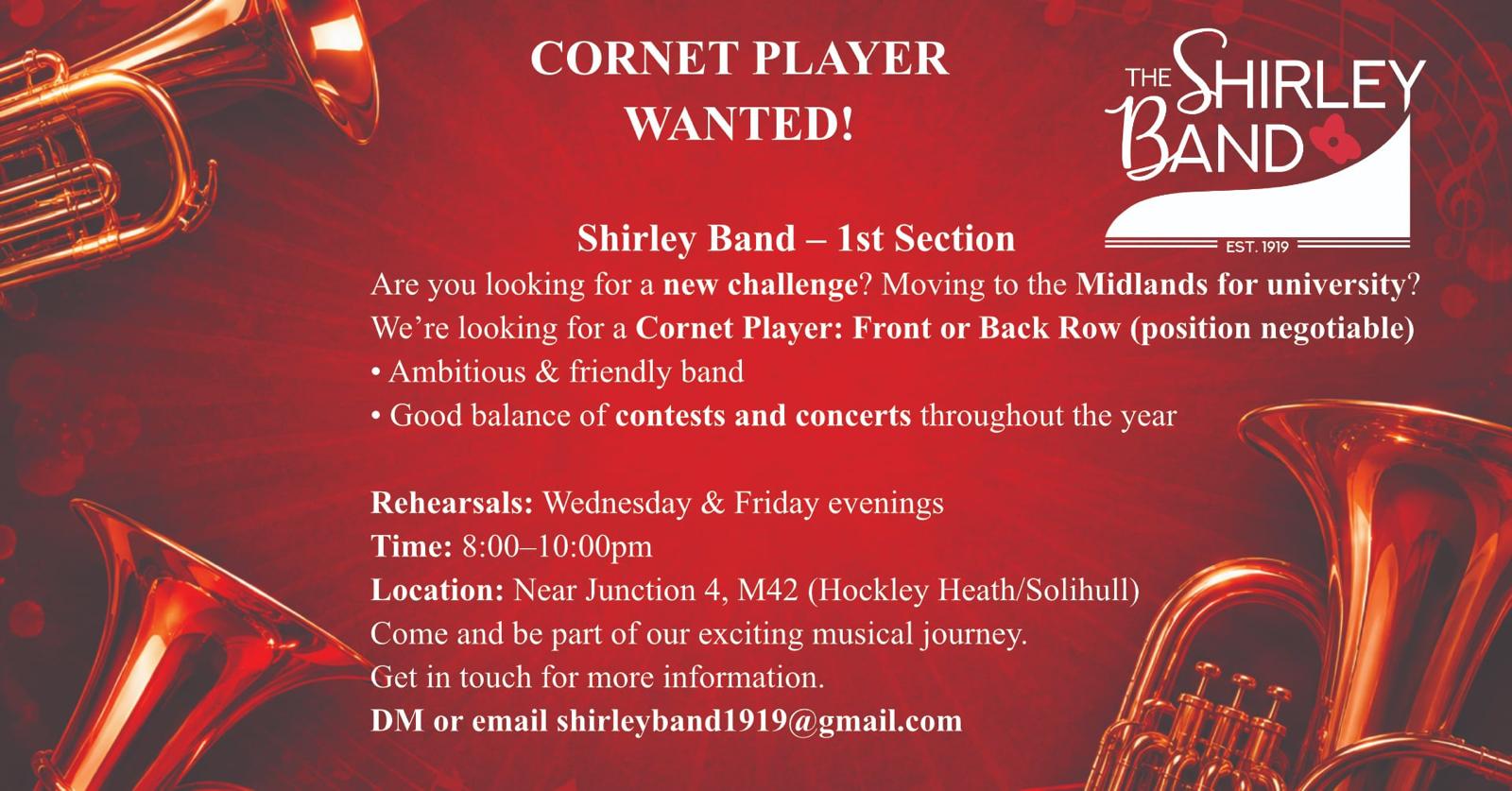 Shirley Band Cornet Vacancy Advertisement